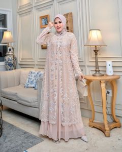 Safira Dress Brukat Ceruty Babydoll Full Furing Mix Payet Mutiara Mewah Jumbo 3XL 4XL Terbaru 2025 Lebaran Gamis Brokat Modern Wanita Gaun Pesta Remaja Kekinian Viral Outer Full Brukat Terpisah