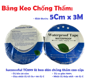01 Cuộn băng keo dán chống thấm TC899 Rộng 5cm x Dài 3M: Miếng dán siêu dính chống thấm dột …