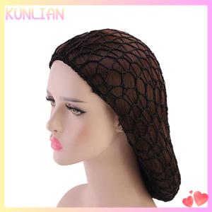 [KUNLIAN] Womens Mesh Hair Net Crochet Cap Solid Color Snood Sleeping Night Cover Turban