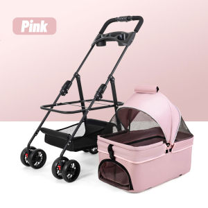Pet Dog Cat Stroller Detachable Carrier 2-In-1 Pets Puppy Water-resistant Cover Collapsible Lightweight With Dinner Plate and Storage Basket(Fit 20kg)