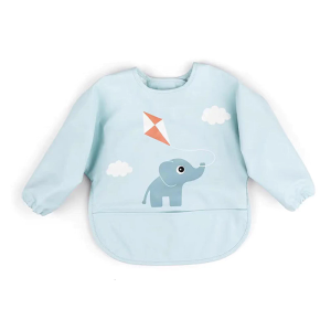 Long Sleeve Baby Bib Mess Proof Toddler Feeding Apron Bib Cartoon Pattern Bib with Catcher Pocket