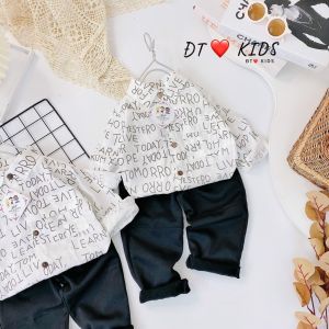 Sét bộ sơ mi đũi quần umi hàn cho bé trai từ 8-20kg