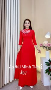 Áo Dài Lụa Mỹ Cao Cấp Họa Tiết Thêu Và Đính Kết Thủ Công Tỉ Mỉ - Mã B7