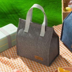 SALOMONER Simple Creative Picnic Food Bag Cooler Lunch Box Bag Solid Color Insulation Package Tote Canvas Lunch Bag Waterproof Lunch Bag Thermal Breakfast Organizer Food Hand Bags