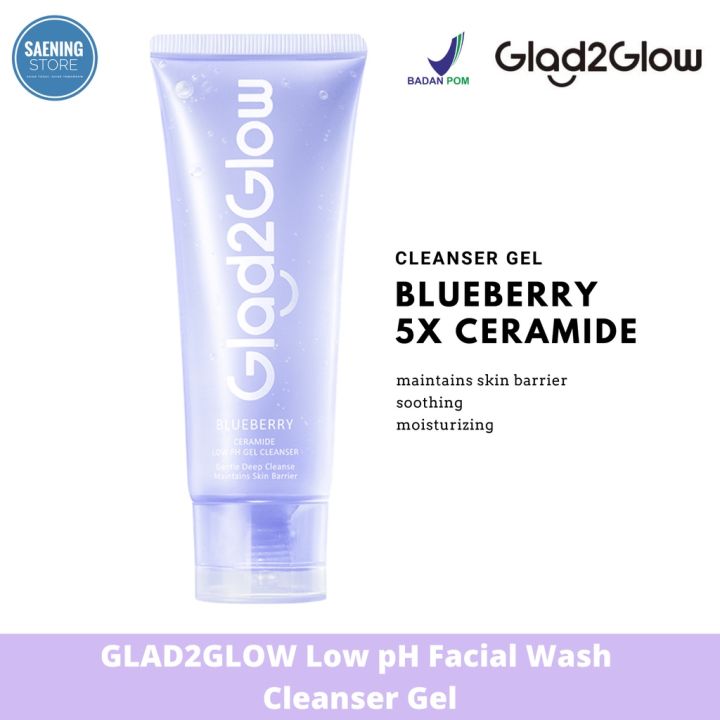 Glad2Glow Low Ph Face Wash Cleanser GelBlueberry Ceramide Sabun Cuci