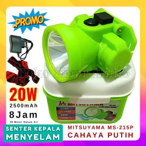 Senter Kepala Selam MITSUYAMA MS-215P 20 Watt - 2500 mAh 2 Mode Cahaya Headlamp Anti Air Cahaya Putih - TOKO SINAR AUDIO