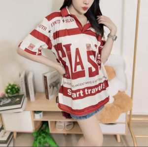 เสื้อสเวตเตอร์คอปกโปโล SLAS ลายตัวอักษร เสื้อโปโลสำหรับผู้ชายและผู้หญิง เหมาะสำหรับเสื้อกีฬา oversize ลำลอง ใส่สบาย (S-5XL) POLO