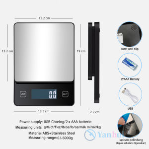 Timbangan Dapur Digital Scale 0.1gr/5Kg Timbangan Kue Digital Dapur Akurat dengan USB Charger