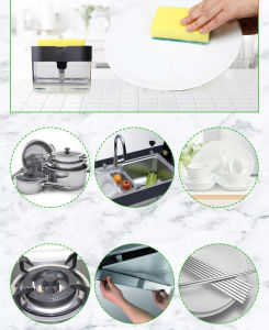 2 in 1 Push Soap Dispenser Save Your Dishwasher in Smart Way. Automatic Push Down Dishwash Dispenser With Span. Save 30% of Dishwasher Sink Liquid Wash Dispenser. Bekas Sabun Basuh Pinggan Automatik