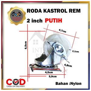 Roda Kastor 2 inch Hidup + Rem / Roda PVC Kastor / Roda Etalase / Roda Lemari FREE SEKRUP