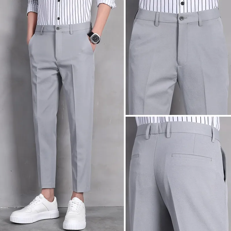 Jeanssandy 777 -New Slacks For Men Thick Fabric Pants Straight Slim Skinny  Fit Gray For Men A903