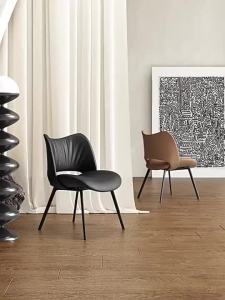UrbanSpace SG- Dining Chair Home Light Luxury Italian Minimalist Restaurant Dining Table Chair Designer Genuine Leather High-end Casual Backrest Chair