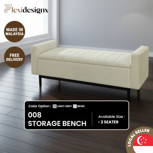 Flexidesignx 008 Storage Bench Chair 2 Seater Fabric Seat Metal Legs Beige/Grey