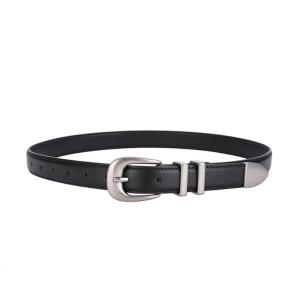 Genuine Leather Women Western Belt Distressed Silver Buckles Retro Fashion Accessory For Casual Outfit Halloween
