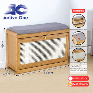 ACTIVEONE 50CM/70CM Shoe Rack Bamboo Wood With Soft Pad Stool Bamboo Rak Kabinet Kasut Almari - Fulfilled by ACTIVEONE