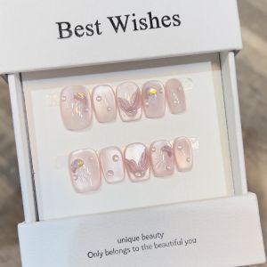 Press-on Nails Handmade Cute Pink Cat Eye Effect Jellyfish Fish Tail Nail Detachable Nail Plate False Nails
