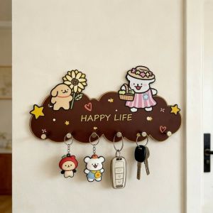Tulip Home Furnishings Store Wall Key Holder No Drill Adhesive Hook Rack Puppy Design Entryway Door Organizer Storage Home Decor