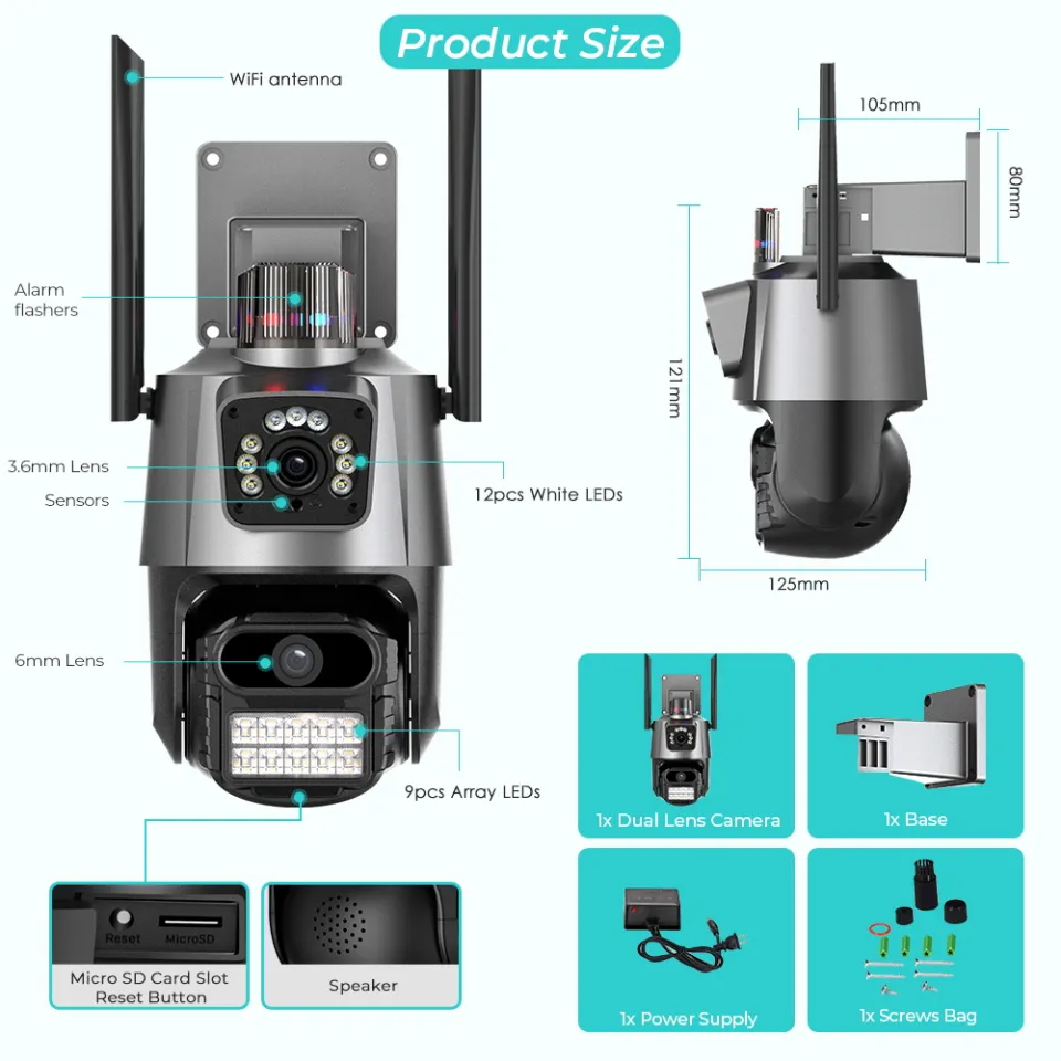 ICsee dual lens cctv camera outdoor Waterproof 360 Smart Wifi