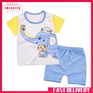 Imixcity 2Pcs/set Baby Suit Cotton T-shirt + Shorts Cartoon Short Sleeve for 6 Months-4 Years Kids