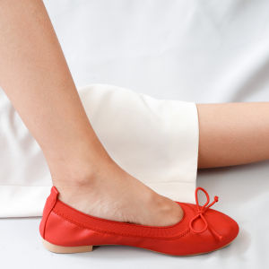 SOSPH Lucy Red Bow Marikina Doll Shoes Ballet Flats Women’s Handmade Locally Made Footwear Classic Chic Bow Design Cushioned Insole Comfortable Slip On Flexible Fit Lightweight Durable Office Shoes School Shoes Work Flats Casual Everyday Wear Stylish Soft