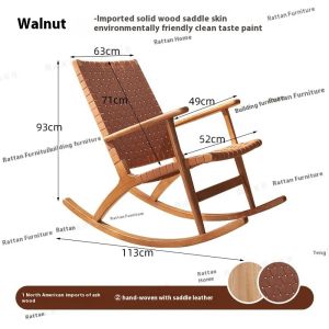 UrbanSpace SG- Living Room Rocking Chair Rope Woven Recliner Chair Backrest Solid Wood Balcony Nap Lounge Chair
