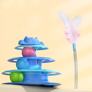 HEALMEYOU Interactive Cat Toys Intelligence Training Rotatable Pet Cat Turntable Balls  Feather Cat Amusement Plate Pet Supplies