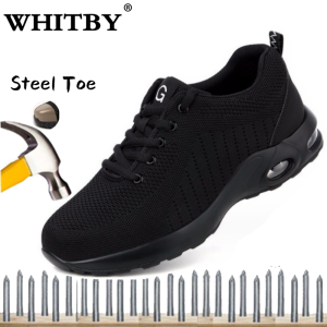 Brand WHITBY(COD 3 Days Delivery)Tulldent Men Safety Shoes Steel Toe Cap Anti-smashing Anti-piercing Breathable Air cushionBottom in Black