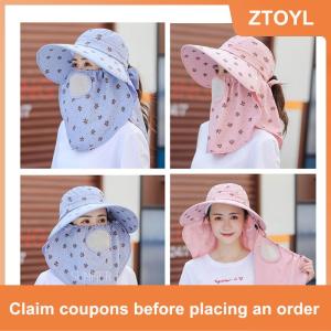【ZTOYL】 Nữ mùa hè Sun hat UV bảo vệ đi xe đạp lớn vành hat với cổ Flap khăn choàng mũ ngoài trời bảo vệ có thể tháo rời mặt lưới thoáng khí cap