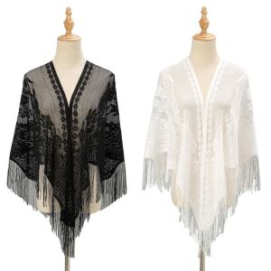 BESTIT With Tassel Women Shawl Hollow Multicolored Evening Prom Cape Cloak Wedding Bridal Shawl Women
