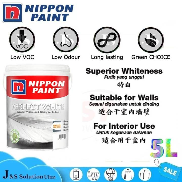 5L Nippon Paint Perfect White ( For Interior Wall & Ceiling) 5L Perfect