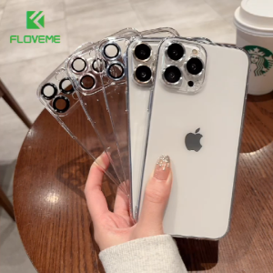 FLOVEME Luxury Ultra Thin Phone Case For iphone 14 13 12 11 Pro Max iphone 14 13 12 11 With Lens Film Transparent PC All-inclusive Shockproof Back Cover