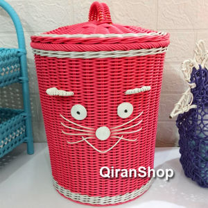 Tempat Sampah & Keranjang Laundry Karakter HelloKitty Kucing Lucu Rotan Sintetis tong sampah indoor