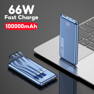 Power Bank 20000mAH 66W Super Fast Charge With 3 Cable PowerBank LED Display Big Battery Fast Charging