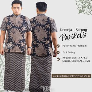Setelan Koko+Sarung Batik Pria Lengan Pendek Lapis Furing Bahan Katun Motif Parikelir Setelan