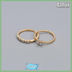 danux 2Pcs Set Zircon Heart Rings For Women Opening Adjustable Weave Rhinestone Ring Engagement Wedding Jewelry Fashion Girlfriend Gifts