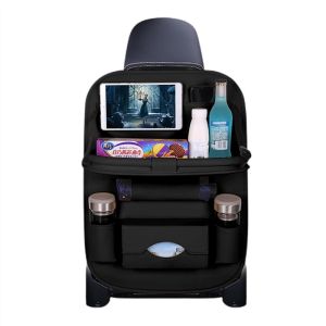 Car Back Seat Organizer Storage Bag With Foldable Table Tray Tablet Holder Tissue Box Auto Back Seat Miscellaneous Organizer