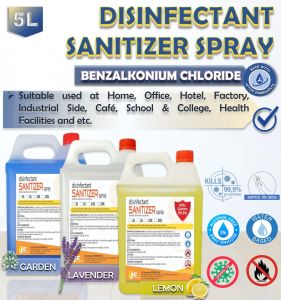 Disinfectant Sanitizer Spray 5L/ For Nano Mist Spray Gun & Misting Machine/Non Alcohol/SDS Report (Benzalkonium Chloride)
