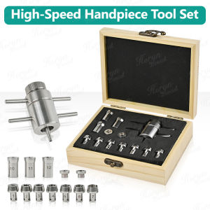 HORYN Dental High-Speed Handpiece Tool Set Stainless Steel Bearing Removal Installation Repair Kit with Wooden Box for Dental Cartridge Maintenance