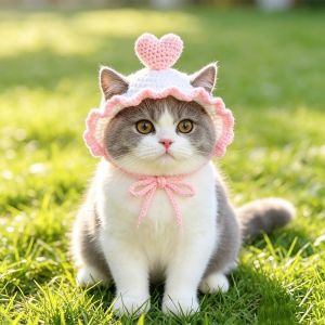 OUTOPEN Mềm mại Mũ len hình mèo Dây buộc có thể điều chỉnh Hình trái tim Mũ chó mùa đông Dễ thương Lộ diện đôi tai Mũ móc len hình mèo Đạo cụ chụp ảnh