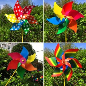 AKZDXE 2pcs 30cm Six Leaf Pinwheel Windmill Colorful PVC Wind Windmill Outdoor Childrens Toys Wind Spinner Garden Yard Party Decoration