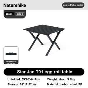 Naturehike Outdoor Star Jane T01 Egg Roll Table Camping Folding Table Portable Easy To Clean Tabletop Picnic Table