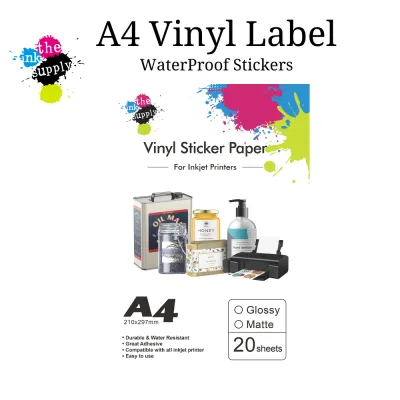 20pcs A4 Waterproof Printable Vinyl Sticker Paper Matte PP Self Adhesive Label Sheet for Inkjet Printer DIY Labels