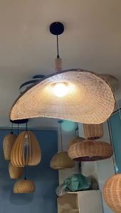 SXH  Bamboo Woven Pendant Light New Chinese Style Tea Room Zen Southeast Asian Japanese Style Lamp Creative Personality Straw Hat Lamp Clothing Store Pendant Light