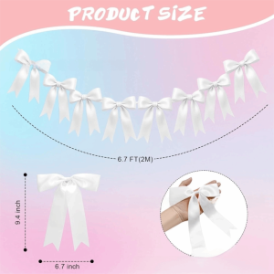 JING 1set Satin Pink Bow Ribbon Hanging Baby Shower Decoration Christmas Ribbon Fashion Bowknot Garland For Kids Birthday Party Wedding