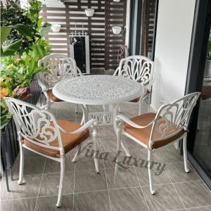 Bộ bàn ghế ban công ngoài trời Tròn Nhôm đúc Bàn ghế sân vườn ngoài trời Bàn ghế ngoài trời - VN27