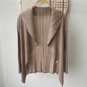 Miyake เสื้อเสื้อคาร์ดิแกนมีจีบสำหรับผู้หญิงเสื้อเบลาส์แขนยาวเสื้อแฟชั่นสไตล์เกาหลี