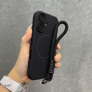 for Magsafe Liquid Silicone Lanyard Case for iPhone 16 15 14 Pro Max Plus 11 12 13 Hand Wrist Strap Candy Color Shockproof Cover