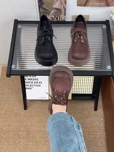 Fashionable Hollow Mesh WomenS Loafers 2025 Spring/Summer New Korean Style Lace-Up Dual-Wear Soft Sole Slimming Loafers