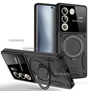 Casing For Vivo V27 E V27e V 27e V27 pro V27pro VivoV27 Shockproof Phone Case Armor Ring Bracket Stent Push Camera Lens Protection Back Cover