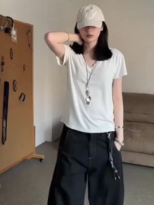 [WANDERLAND]วินเทจสีดํากางเกงยีนส์ผู้ชาย ถนนหลวมและอเนกประสงค์ขากว้างถูพื้นกางเกงขายาว ขากว้าง baggy jeans